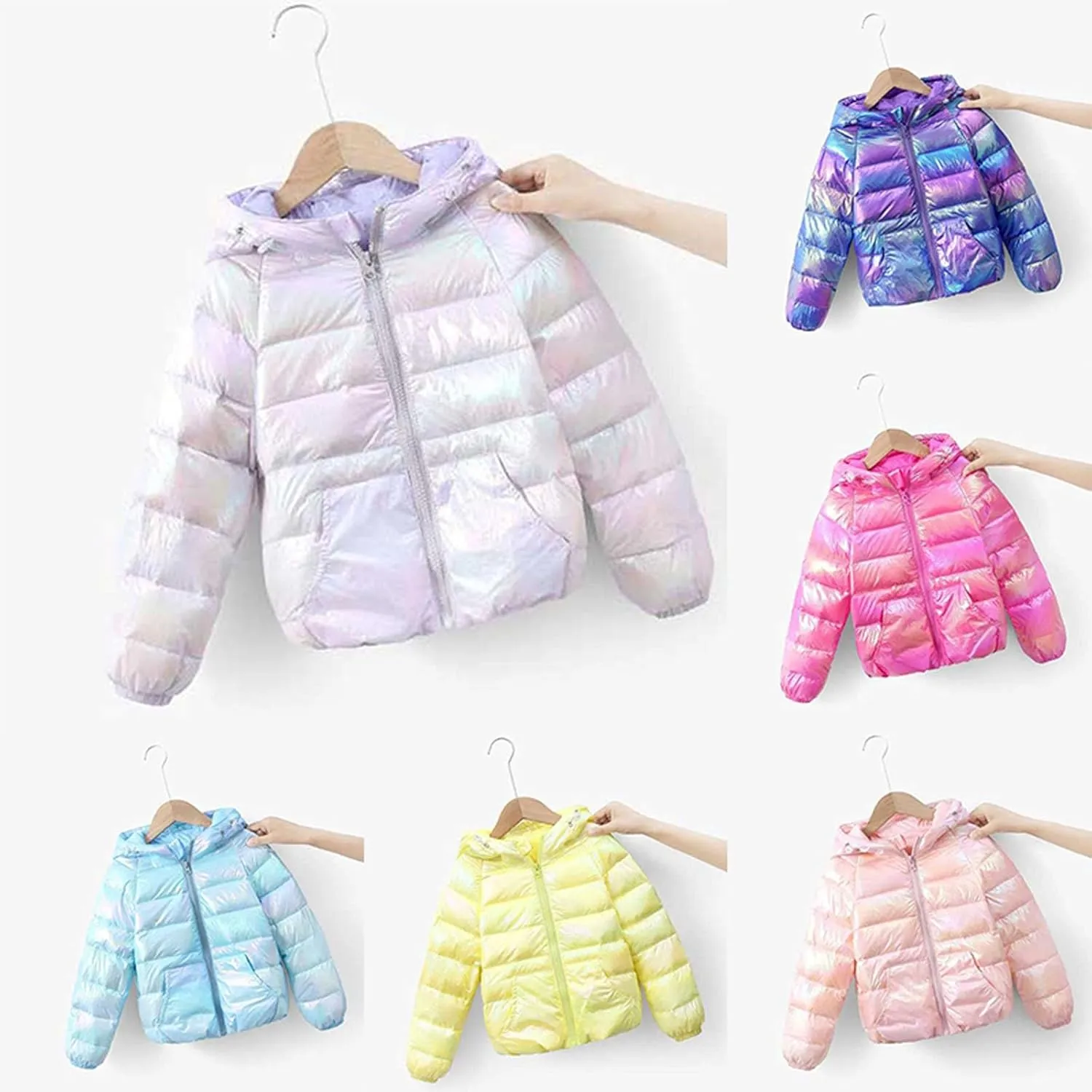 1-7 Years Baby Girl Boy Winter Shiny Coats Toddler Warm Puffer Jackets Kids Down Alternative Outerwear with Pockets