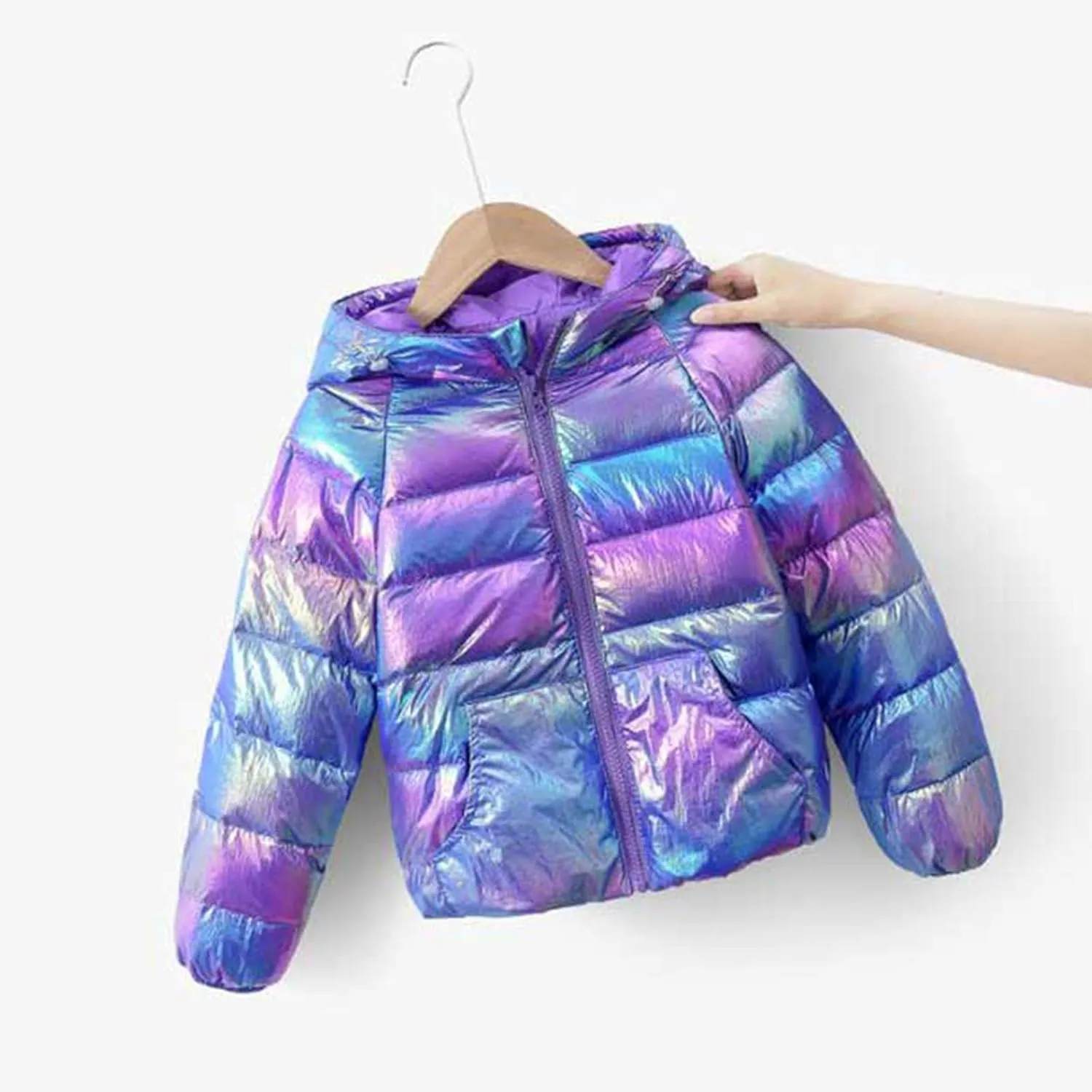 1-7 Years Baby Girl Boy Winter Shiny Coats Toddler Warm Puffer Jackets Kids Down Alternative Outerwear with Pockets