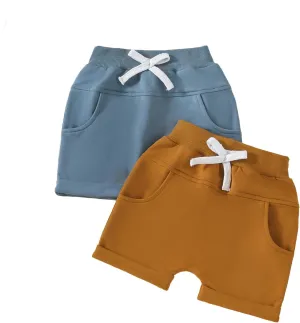 2 Pack Toddler Shorts Boys Girls Elastic Waist Solid Color Gingham Stripe Shorts Bottoms Summer
