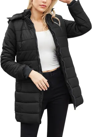 2023 Womens Packable Puffer Coat Trendy Windproof Lightweight Down Jacket Winter Warm Long Puffer Coat with Detachable Hood