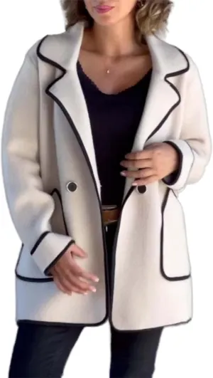 2024 New Women's Coats Winter Wool Blend Pea Coats Lapel Collar Trench Coats Mid Long Business Casual Oversized Jacket