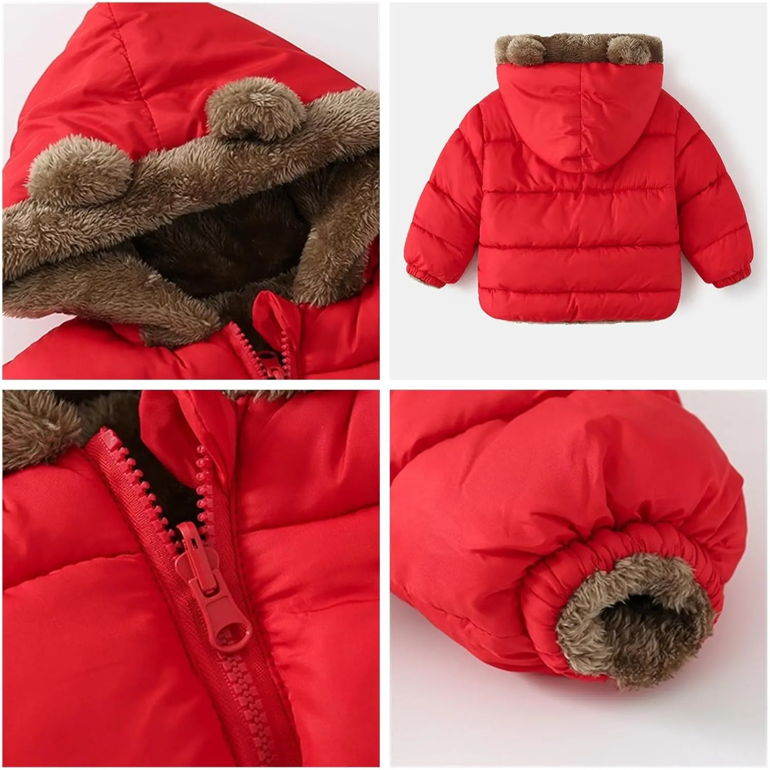 6M-5T Baby Bear Ears Shape Toddler Winter Fleece Boys Girls Coat Cute Hooded Jackets with Pockets Outwear