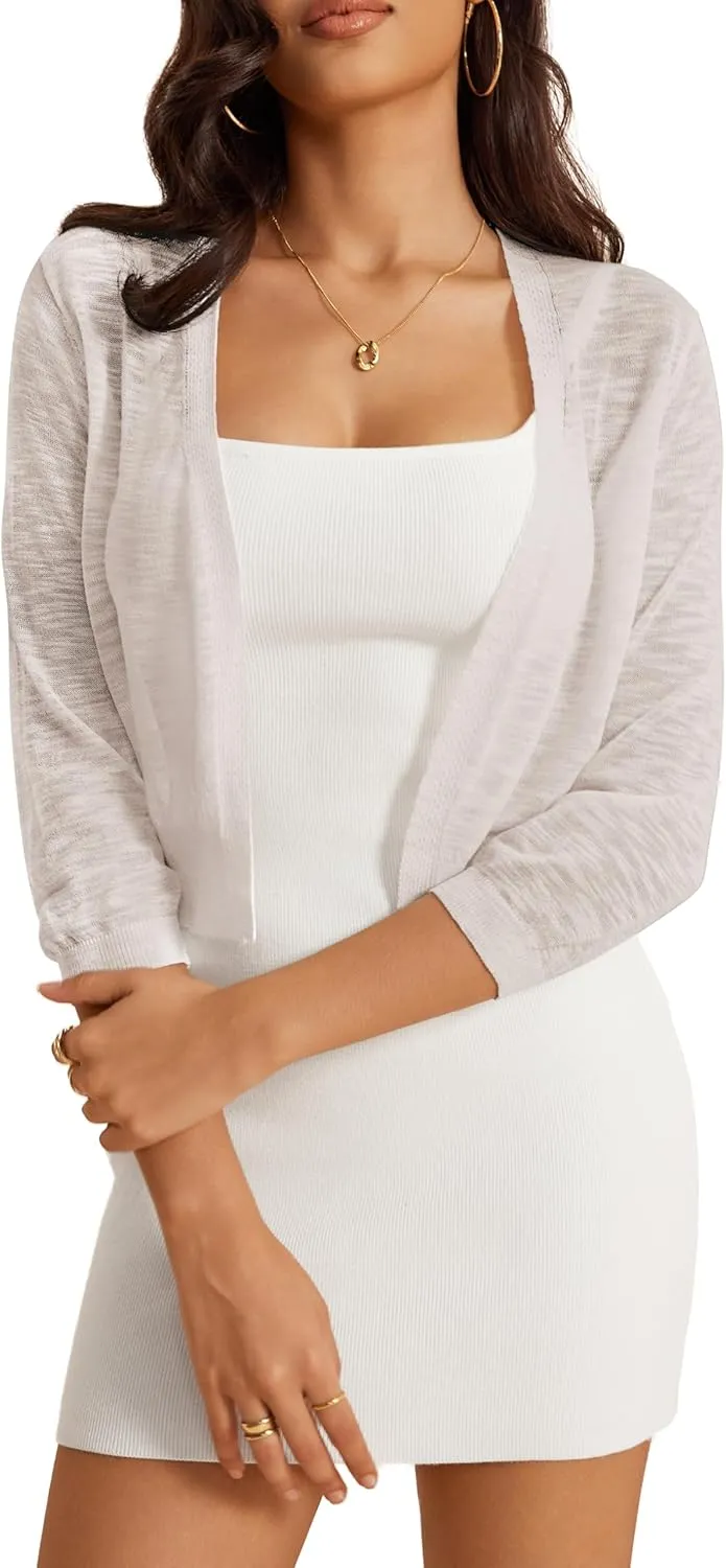 a.Jesdani Women's Shrug Sweaters Open Front 3/4 Sleeve Rib Knit Bolero Open Front Cardigan S-1X