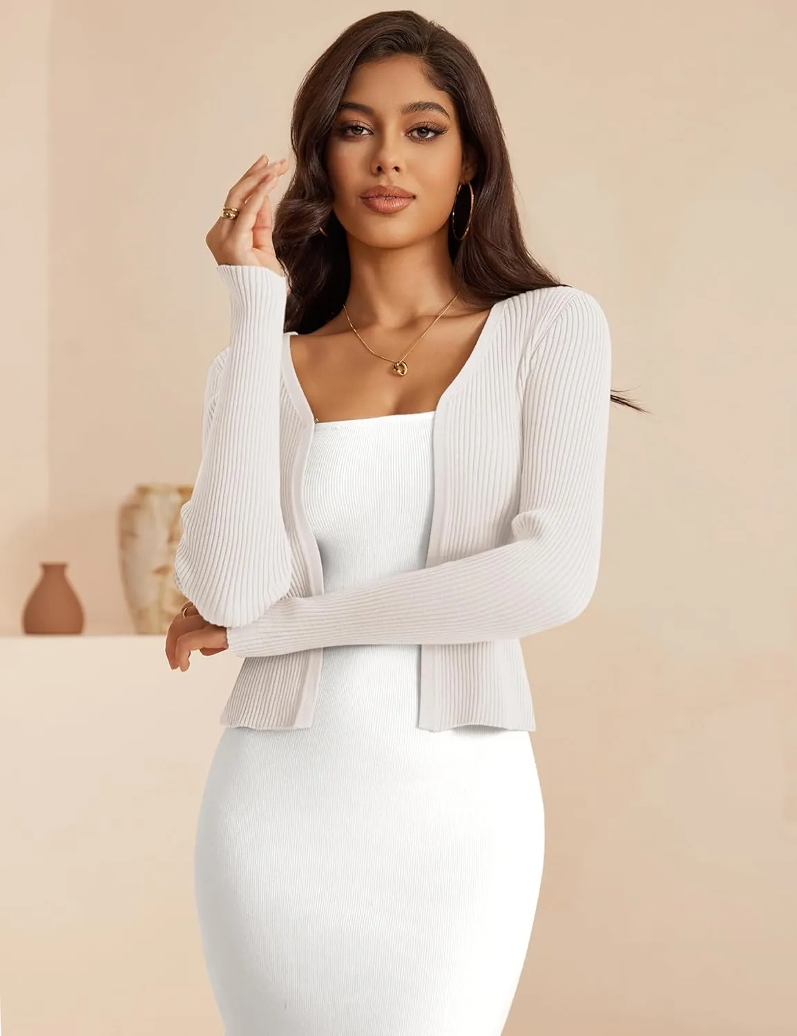 a.Jesdani Women's Shrug Sweaters Open Front Long Sleeve Rib Knit Bolero Open Front Cropped Cardigan S-1X