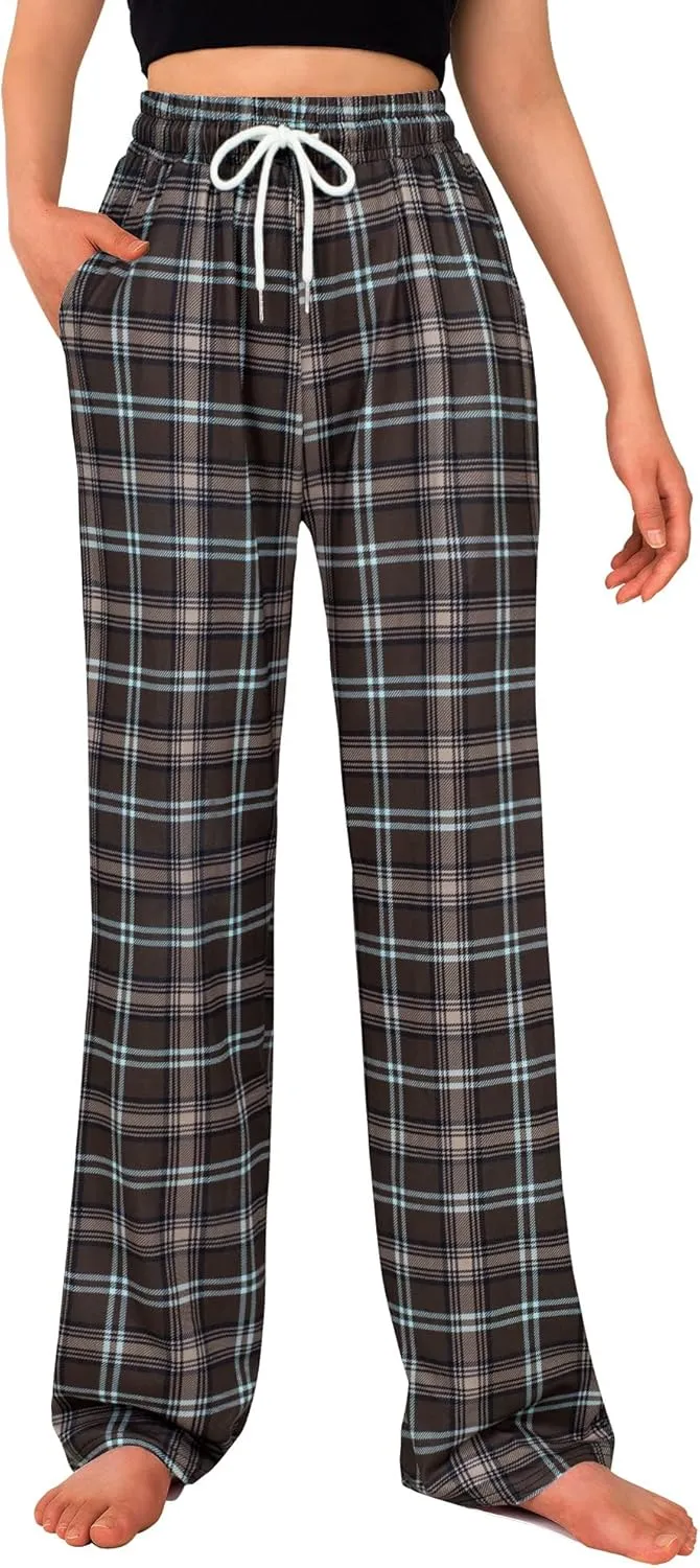 Alimens & Gentle Womens Pajama Pants Plaid Stretch Comfy Lounge Pants Drawstring Sleep Bottoms with Pockets