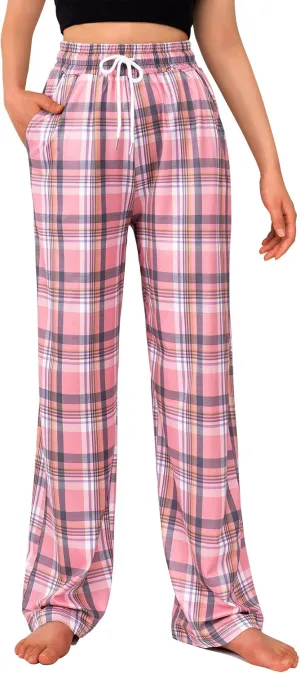 Alimens & Gentle Womens Pajama Pants Plaid Stretch Comfy Lounge Pants Drawstring Sleep Bottoms with Pockets