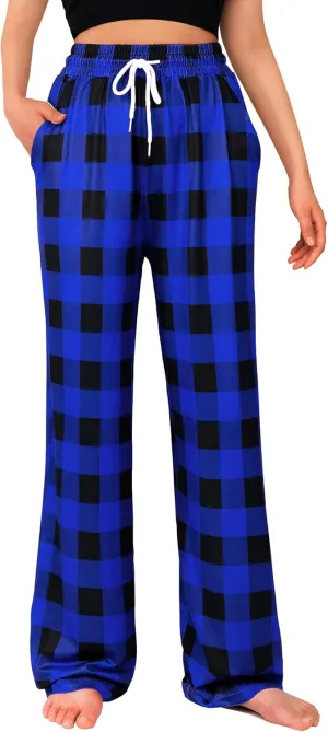 Alimens & Gentle Womens Pajama Pants Plaid Stretch Comfy Lounge Pants Drawstring Sleep Bottoms with Pockets