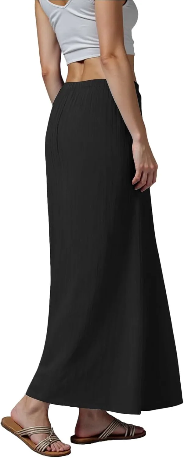 AMDBEL Maxi Skirts for Women Summer,Cotton Linen Long Skirts Boho Casual Flowy Skirts Drawstring Waist A Line Beach Skirts