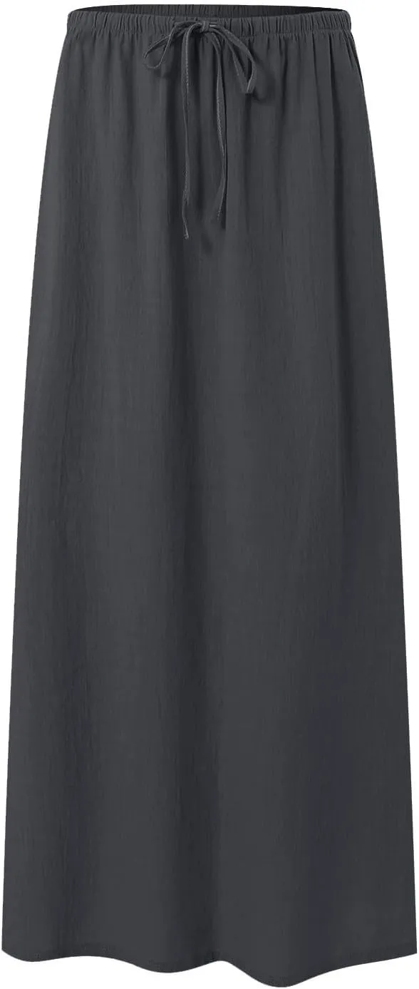 AMDBEL Maxi Skirts for Women Summer,Cotton Linen Long Skirts Boho Casual Flowy Skirts Drawstring Waist A Line Beach Skirts