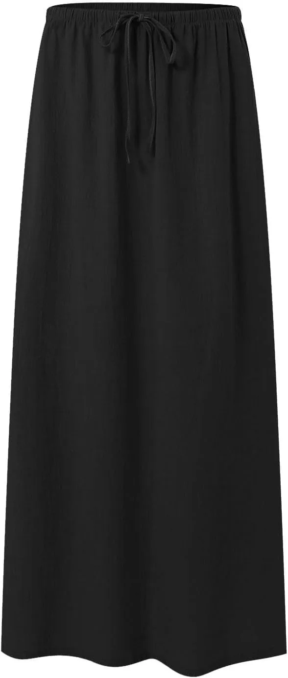 AMDBEL Maxi Skirts for Women Summer,Cotton Linen Long Skirts Boho Casual Flowy Skirts Drawstring Waist A Line Beach Skirts