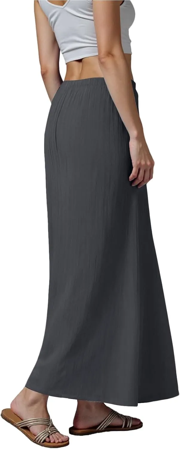 AMDBEL Maxi Skirts for Women Summer,Cotton Linen Long Skirts Boho Casual Flowy Skirts Drawstring Waist A Line Beach Skirts