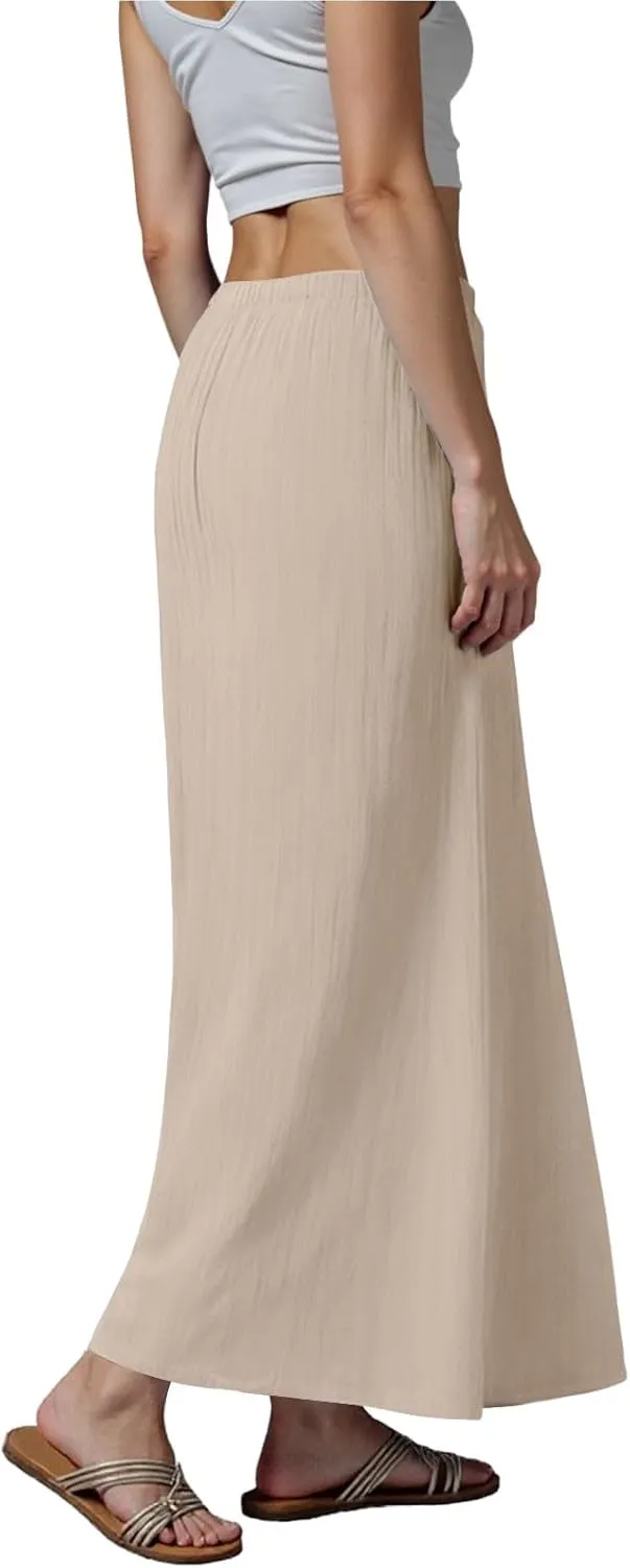 AMDBEL Maxi Skirts for Women Summer,Cotton Linen Long Skirts Boho Casual Flowy Skirts Drawstring Waist A Line Beach Skirts