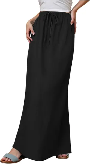 AMDBEL Maxi Skirts for Women Summer,Cotton Linen Long Skirts Boho Casual Flowy Skirts Drawstring Waist A Line Beach Skirts