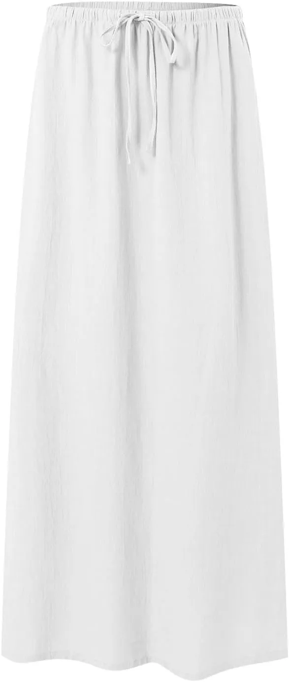 AMDBEL Maxi Skirts for Women Summer,Cotton Linen Long Skirts Boho Casual Flowy Skirts Drawstring Waist A Line Beach Skirts