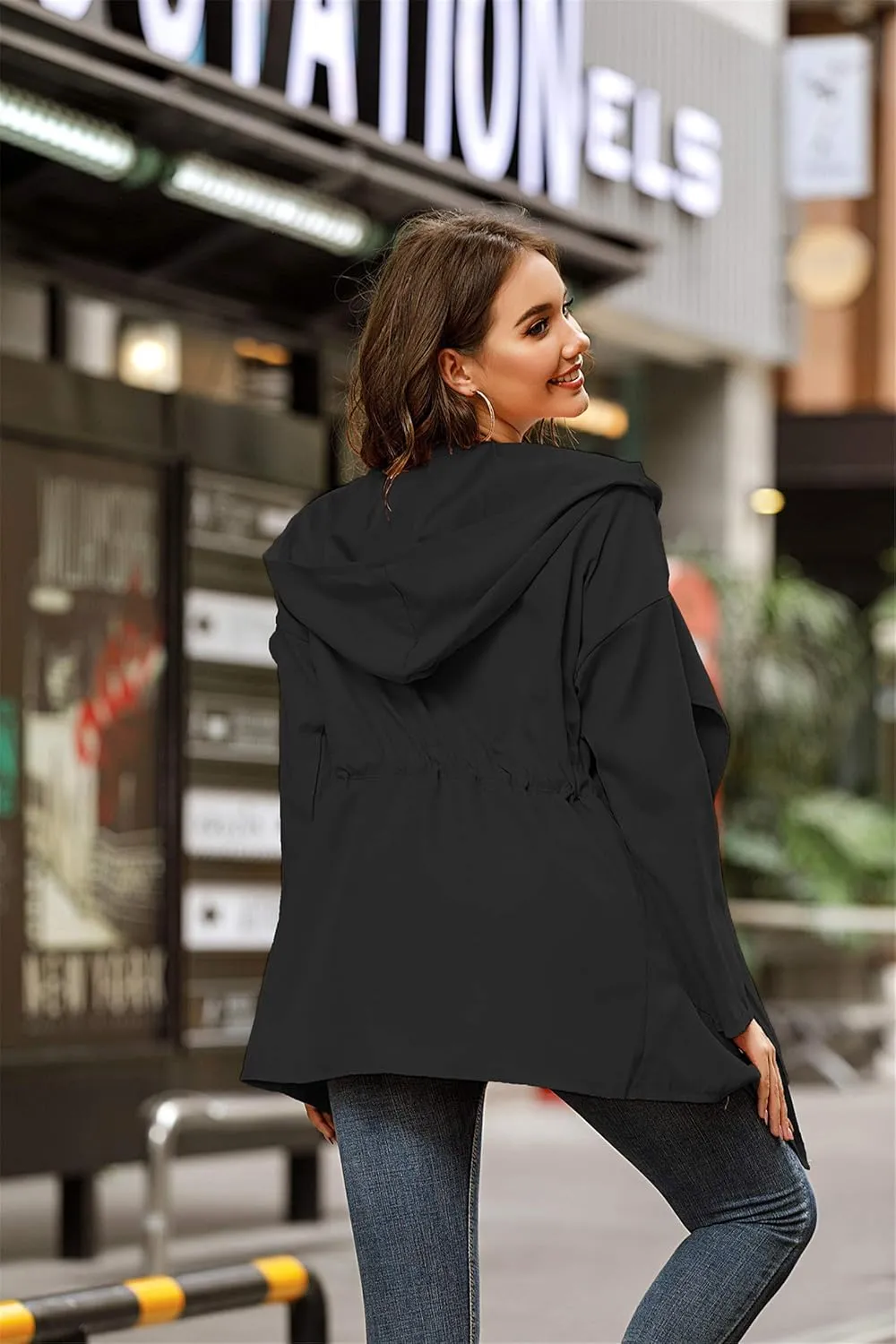 Andongnywell Women Lightweight Raincoat Waterproof Trench Coat Windbreaker Hiking Rain Jacket Breathable Outwear