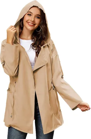 Andongnywell Women Lightweight Raincoat Waterproof Trench Coat Windbreaker Hiking Rain Jacket Breathable Outwear