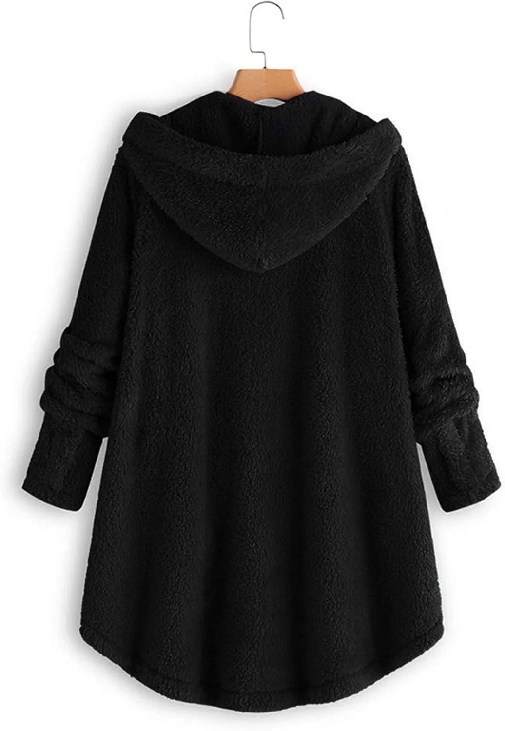 Andongnywell Women Oversized Sherpa Hoodie Fuzzy Fleece Jacket Single row buttons Outerwear Coat with Pockets (Black,Medium)