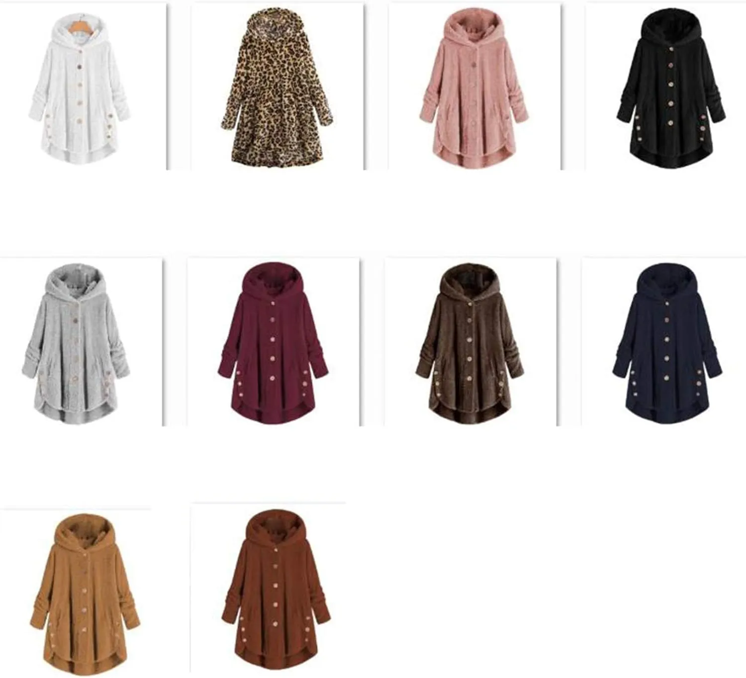 Andongnywell Women Oversized Sherpa Hoodie Fuzzy Fleece Jacket Single row buttons Outerwear Coat with Pockets (Black,Medium)