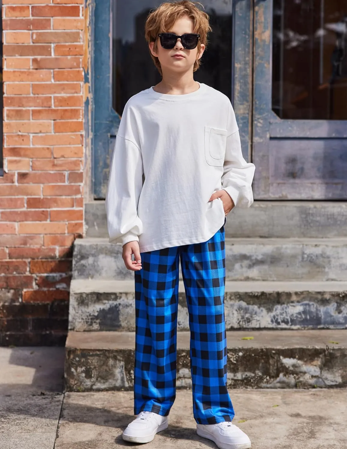 Arshiner Boys Pajama Pants Long Sleep Plaid Pants Soft Lounge Pj Bottoms with Pockets