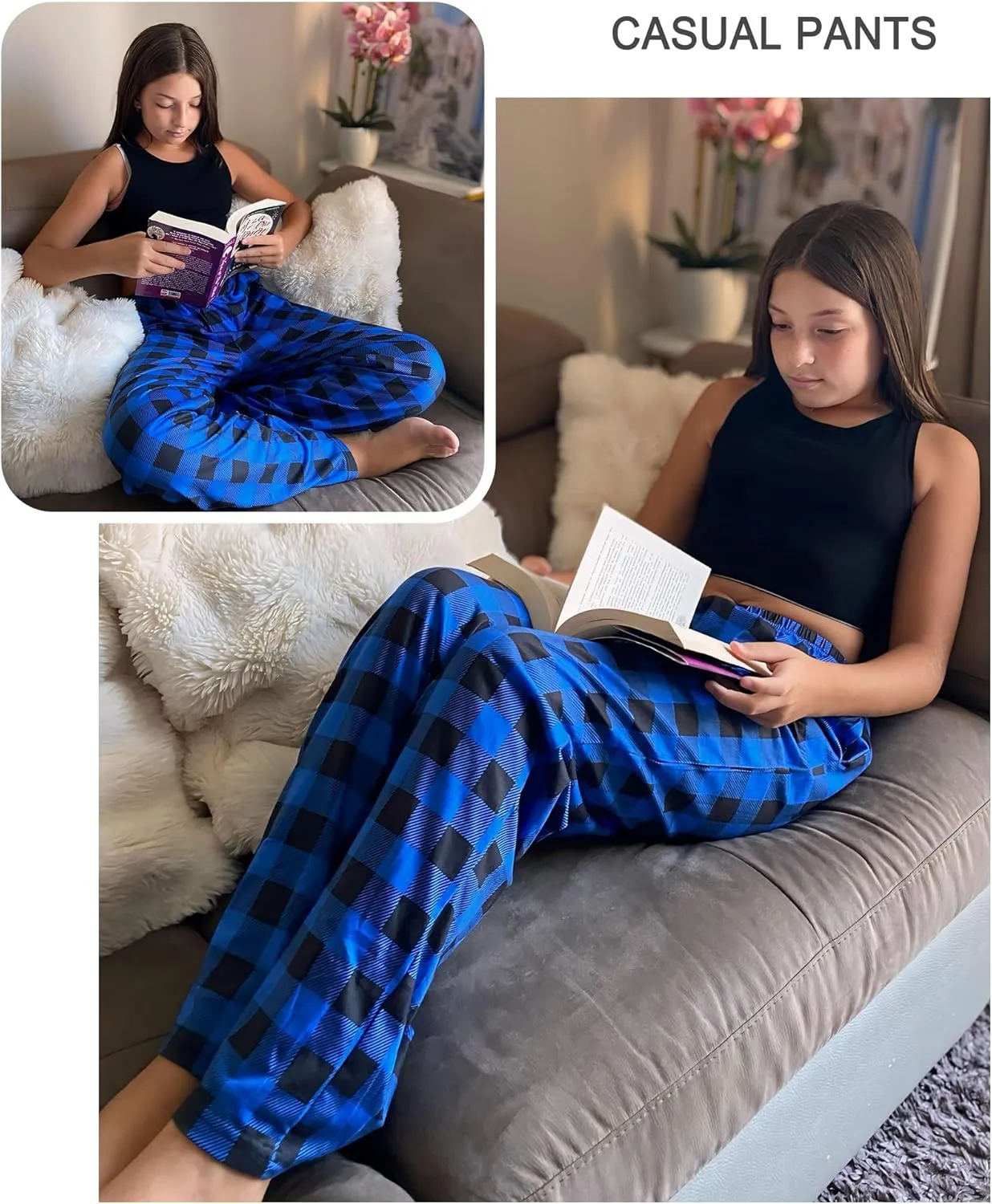 Arshiner Boys Pajama Pants Long Sleep Plaid Pants Soft Lounge Pj Bottoms with Pockets