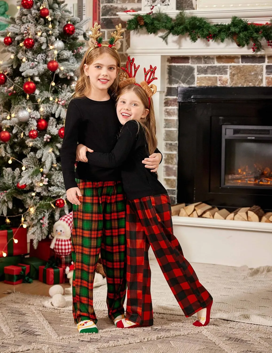 Arshiner Pajama Pants for Girls Long Sleep Plaid Pants Soft Lounge Pj Bottoms with Pockets