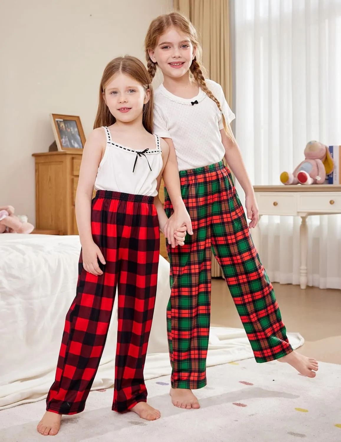 Arshiner Pajama Pants for Girls Long Sleep Plaid Pants Soft Lounge Pj Bottoms with Pockets