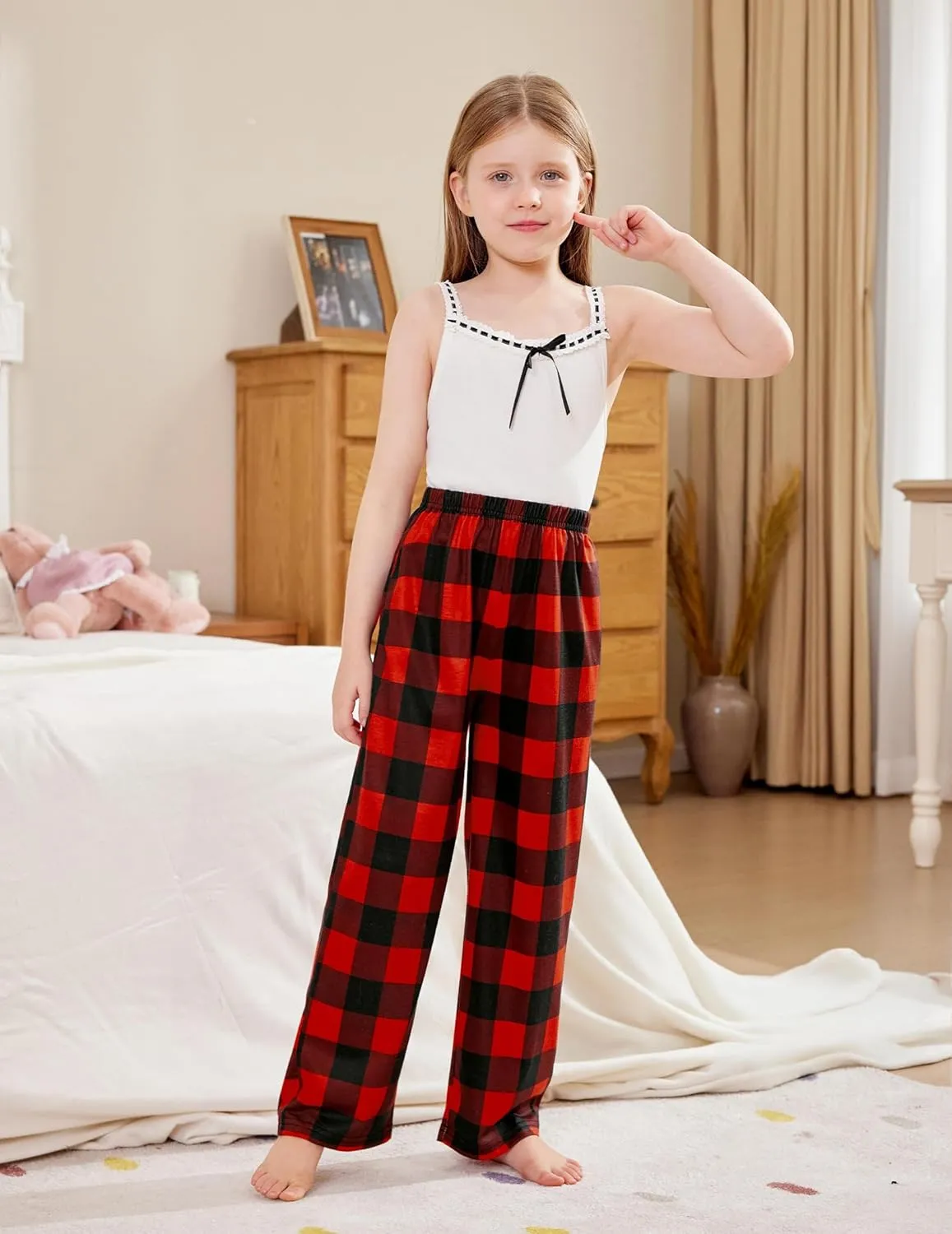 Arshiner Pajama Pants for Girls Long Sleep Plaid Pants Soft Lounge Pj Bottoms with Pockets