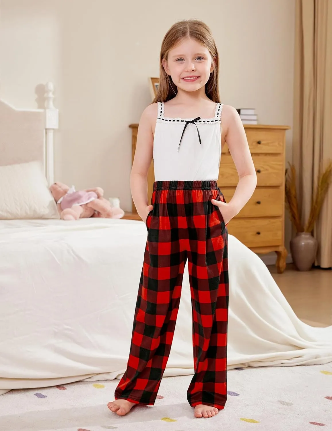 Arshiner Pajama Pants for Girls Long Sleep Plaid Pants Soft Lounge Pj Bottoms with Pockets