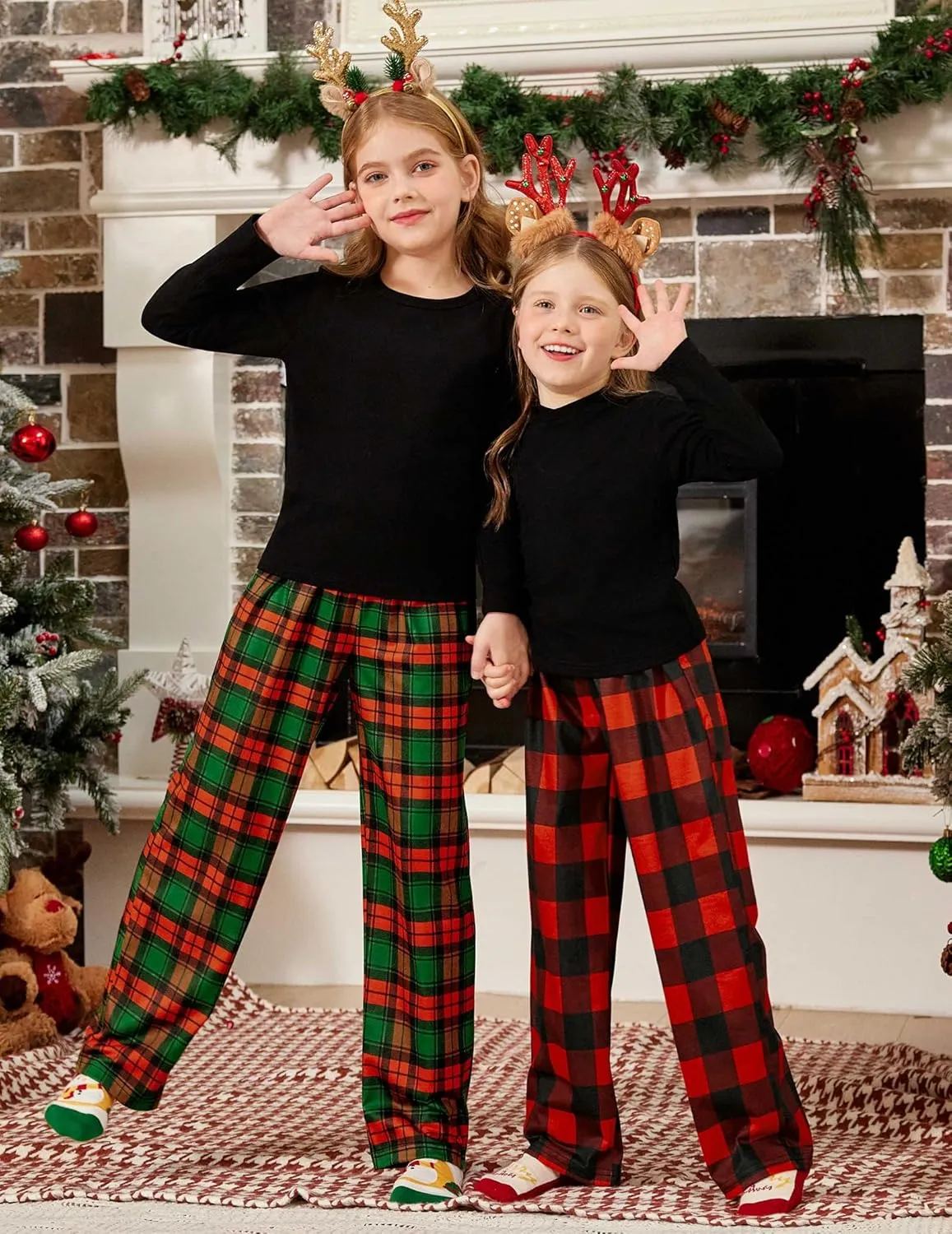 Arshiner Pajama Pants for Girls Long Sleep Plaid Pants Soft Lounge Pj Bottoms with Pockets