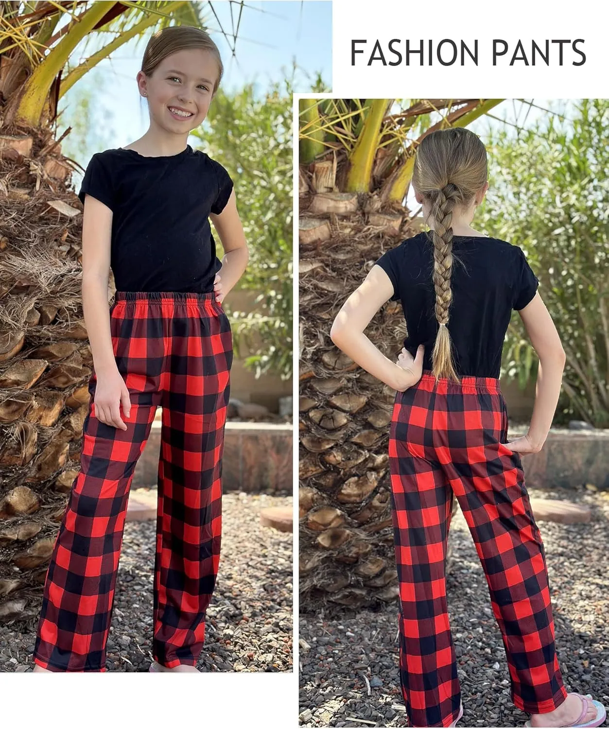 Arshiner Pajama Pants for Girls Long Sleep Plaid Pants Soft Lounge Pj Bottoms with Pockets