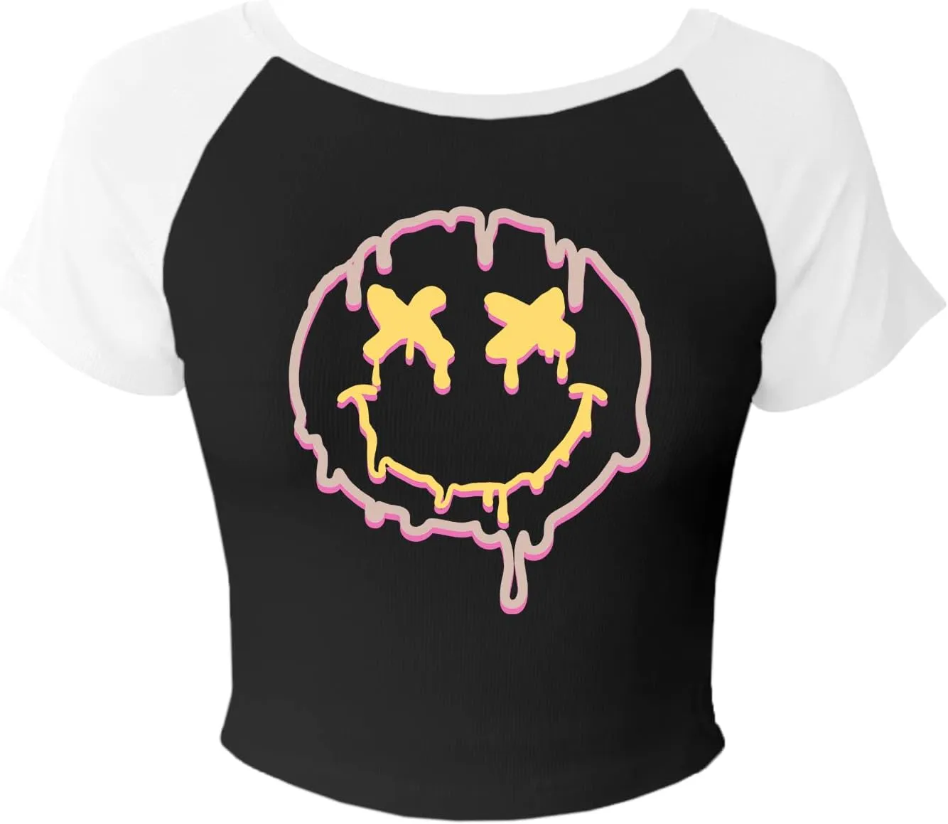 Avanova Women Graphic Raglan Short Sleeve Crop Top Color Block Crewneck Baby Tee Shirt