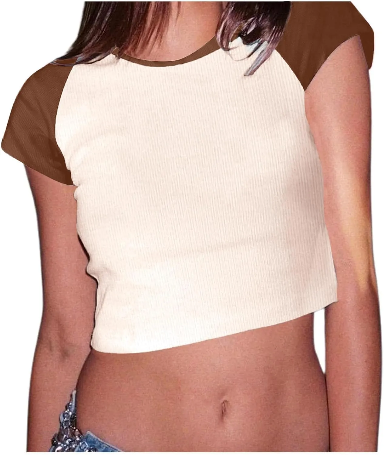 Avanova Women's Letter Print Tee Short Sleeve Round Neck Slim Fit Crop Top T Shirt