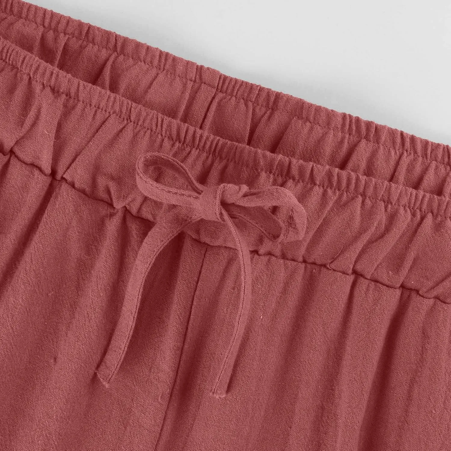 Baggy Linen Pants Women Causal Summer High Waisted Wide Leg Pants Comfy Lightwieght Beach Trousers with Pockets