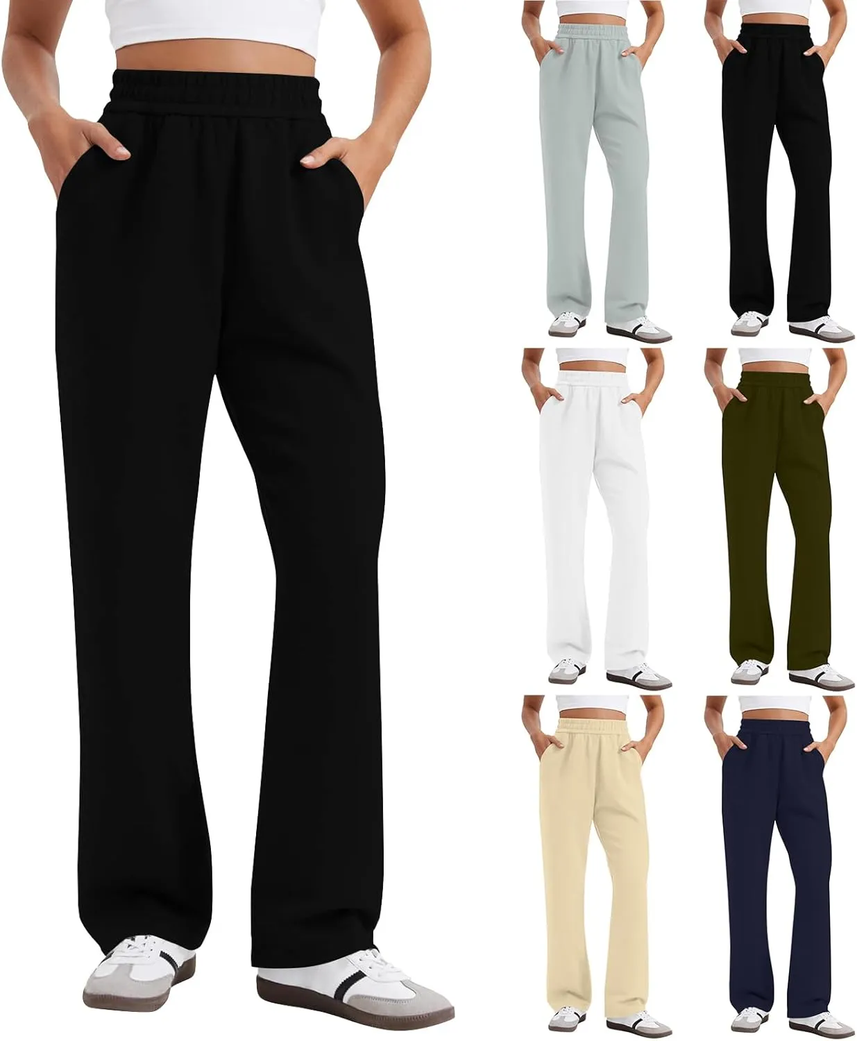 Baggy Sweat Pants for Women Y2k High Waisted Lounge Pants Casual Loose Petite Pants Elastic Waist Wide Leg Pants