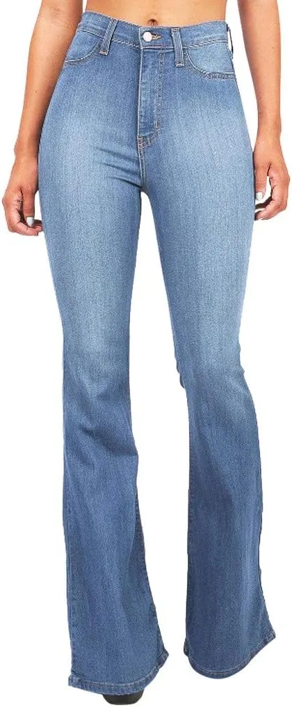 Bell Bottom Jeans for Women Retro Skinny Flared Jeans Elastic High Waist Bootcut Pants Wide Leg Denim Pants