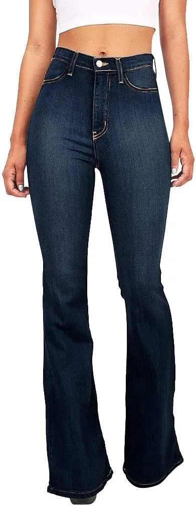 Bell Bottom Jeans for Women Retro Skinny Flared Jeans Elastic High Waist Bootcut Pants Wide Leg Denim Pants