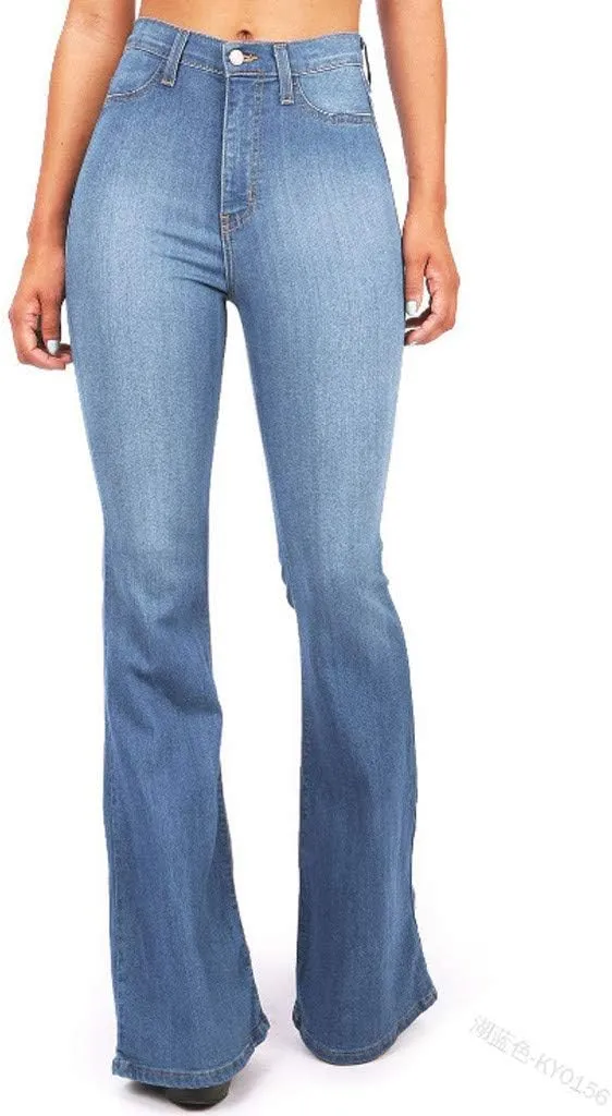 Bell Bottom Jeans for Women Retro Skinny Flared Jeans Elastic High Waist Bootcut Pants Wide Leg Denim Pants