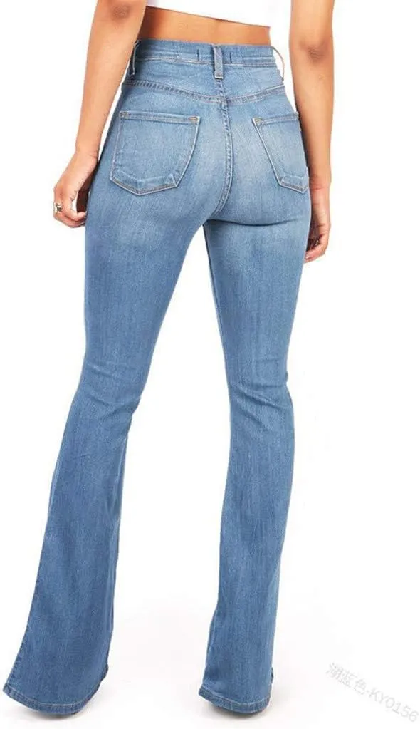 Bell Bottom Jeans for Women Retro Skinny Flared Jeans Elastic High Waist Bootcut Pants Wide Leg Denim Pants