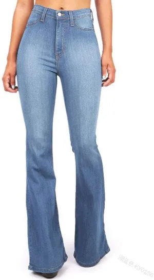 Bell Bottom Jeans for Women Retro Skinny Flared Jeans Elastic High Waist Bootcut Pants Wide Leg Denim Pants
