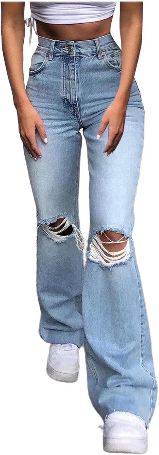 Bell Bottoms for Women High Waisted Ripped Flared Jeans Wide Leg Jeans Bootcut Jeans Retro Flared Denim Pants Jean