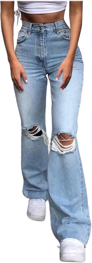 Bell Bottoms for Women High Waisted Ripped Flared Jeans Wide Leg Jeans Bootcut Jeans Retro Flared Denim Pants Jean