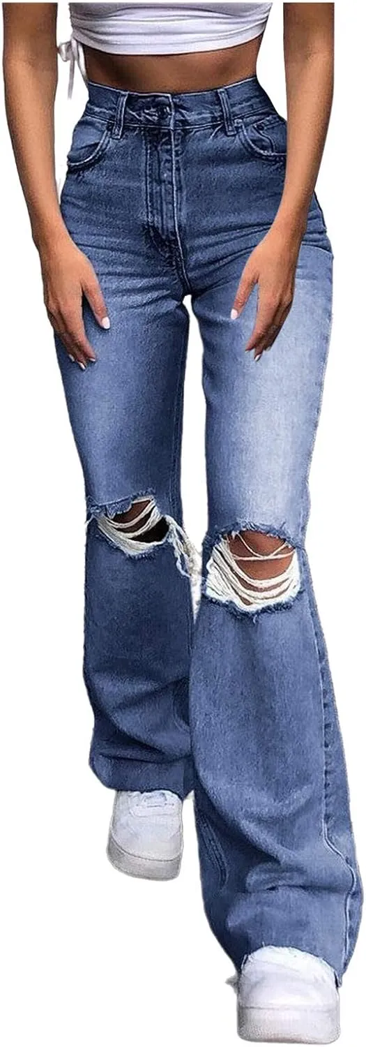 Bell Bottoms for Women High Waisted Ripped Flared Jeans Wide Leg Jeans Bootcut Jeans Retro Flared Denim Pants Jean