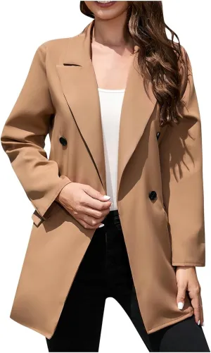 Blazer Jackets for Women Dressy Casual Long Sleeve Work Office Suit Jackets Open Front Double Breasted Lapel Jackets