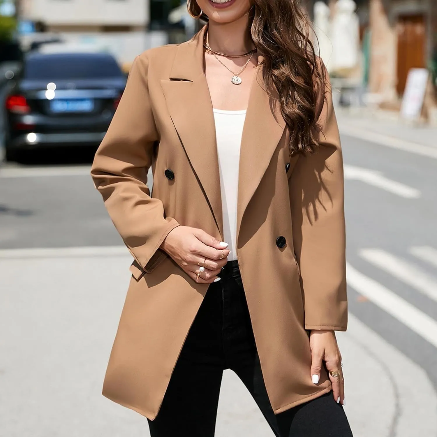 Blazer Jackets for Women Dressy Casual Long Sleeve Work Office Suit Jackets Open Front Double Breasted Lapel Jackets