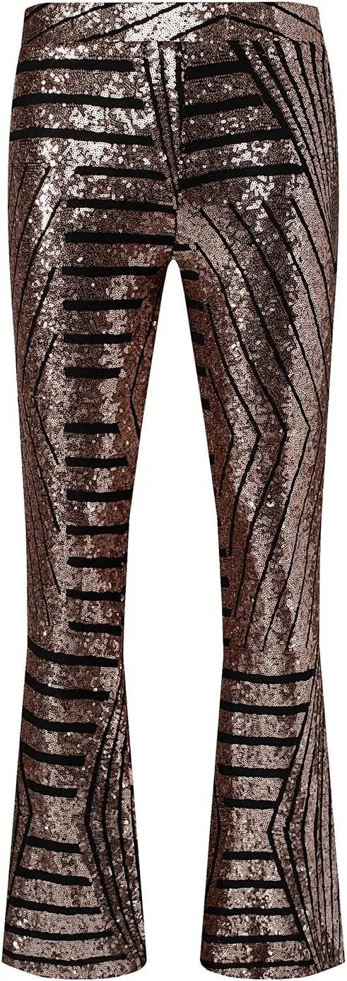 BLENCOT Women's Glitter Sequin Wide Leg Palazzo Pants High Waist Bell Bottoms Party Flared Trousers