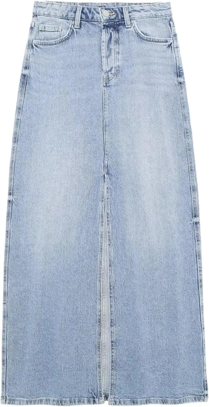 Blue Denim Long Skirt Woman High Waist Midi Skirts Summer Slit Jeans Skirts Streetwear Cargo Women's Skirts