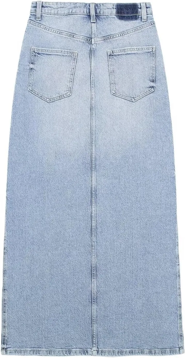 Blue Denim Long Skirt Woman High Waist Midi Skirts Summer Slit Jeans Skirts Streetwear Cargo Women's Skirts