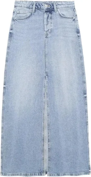 Blue Denim Long Skirt Woman High Waist Midi Skirts Summer Slit Jeans Skirts Streetwear Cargo Women's Skirts