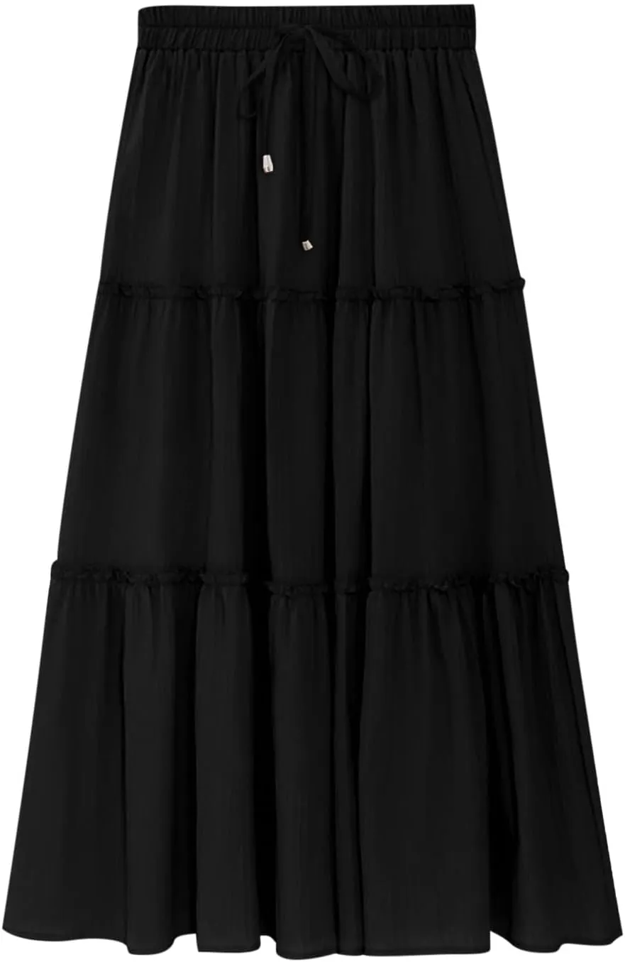Boho Maxi Skirts Women Summer Elastic Waist Loose Long Skirts Solid Colour Bohemian Skirts Ladies Casual Outfits