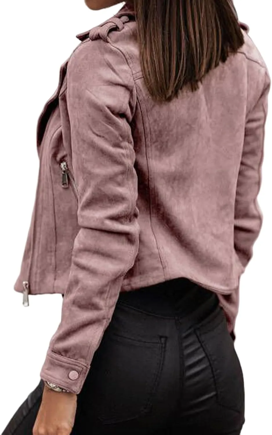 Canbebig Cropped Jackets for Women Lightweight Zip Up Jackets Suede Leather Jackets Casual Lapel Coats Moto Biker Jackets